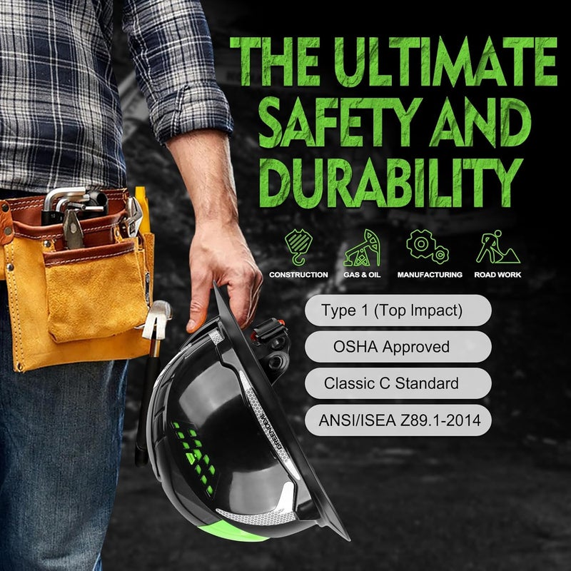 GREEN DEVIL Matrix Full Brim Hard Hat with Headlight Vented Construction Safety Helmet OSHA Approved Cascos De Construccion Work Hardhat for Men&Women - Image 5